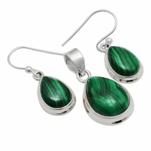 Malachite Solid 925 Sterling Silver Pendant + Earrings Set Jewelry ST-051 - Imagen 1 de 1