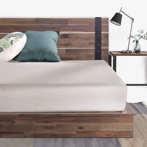 Brock Metal and Wood Platform Bed Frame, Solid Acaciawood Mattress Foundation, N - Picture 1 of 9