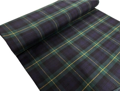 Gordon Tartan Wool Fabric British Wool Cashmere Navy Bottle Coat Dressmaking - Image 1 of 4