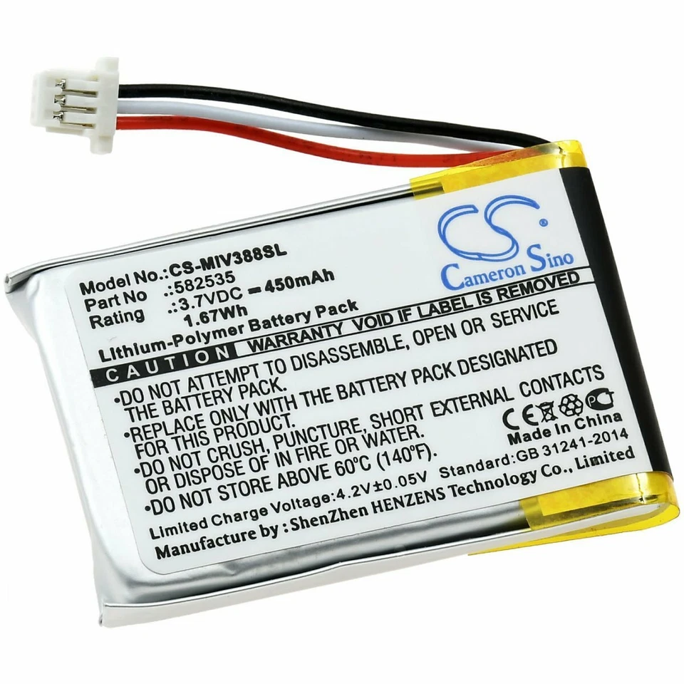 POWERY Akku für Mio Typ 582535 3,7V 450mAh/1,7Wh Li-Polymer Schwarz