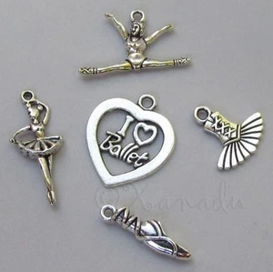 Ballet Dancer, Ballerina, Pointe And Tutu 5PCs Charm Mix CM2957 - 5, 10, 20PCs - Picture 1 of 4