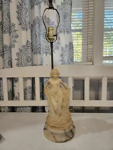 Antike geschnitzte Alabaster figürliche junge Göttin Lampe & Marmorsockel **LESEN** - Bild 1 von 24