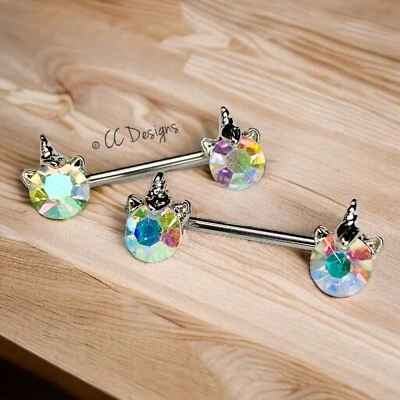 Par de anillos para pezones de unicornio arco iris brillante circonita cúbica 14 g J51 Foto 1 de 3