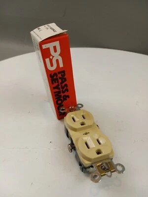 NEW PASS & SEYMOUR 1402-1 DUPLEX RECEPTACLE, 15A 125V, IVORY NOS - Image 1 of 4