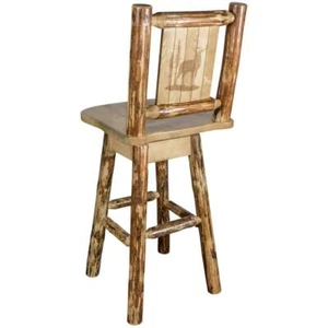 MONTANA WOODWORKS Swivel Bar Stool 30"Laser Engraved Elk Motif Black Solid Wood - Picture 1 of 7