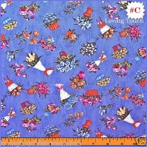 2004 KONA BAY VICTORIAN SMALL BOUQUETS FLOWERS FABRIC 1/2 YARD (18" X 44")BLUE - Picture 1 of 1