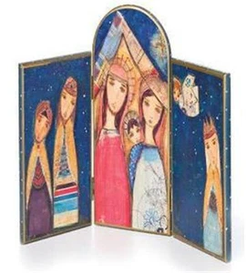 Mesa triple ángel Flor Larios tríptico de natividad grande familia sabios ángel - Imagen 1 de 2