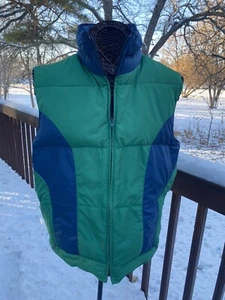 Gilet tampone Montgomery Ward anni '70 vintage anatra taglia M verde blu - Foto 1 di 9