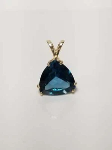 2.52 Ct London Blue Topaz Prong Pendant 10k Solid Yellow Gold - Picture 1 of 5