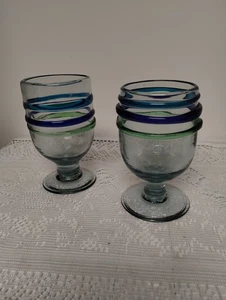 Pair of Unique Hand Blown Heavy Glass Goblets - Picture 1 of 4