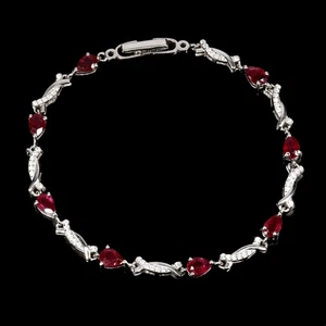 925 Sterling Silver Bracelet Pear Ruby 6x4mm Natural Gemstone Jewelry 7.5inches - Picture 1 of 13