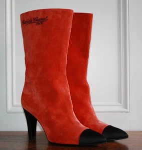 68701 scarpe stivali metà polpaccio originali CHANEL rosso scamosciato 2017 17B COCO 39, UK 6 - Foto 1 di 15