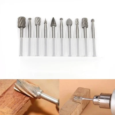 10Pack 1/8in Shank HSS Rotary Burr File Rasp Drill Bits For Wood Stone Carving - Image 1 of 4