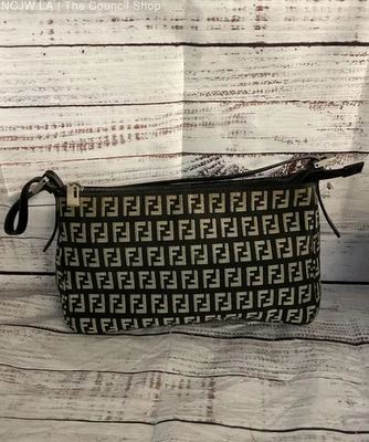 Fendi Vintage Canvas Zucca Logo Shoulder Bag Black Beige - Image 1 of 4