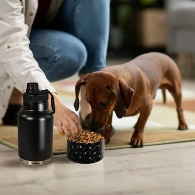 32oz Portable Travel Hiking Dog Water Bottle With Detachable Bowl Food Feeding - Image 1 of 4