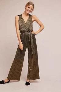 Mono Vanessa Virginia Pont Neuf Talla XS Bronce Plisado Anthropologie - Imagen 1 de 11