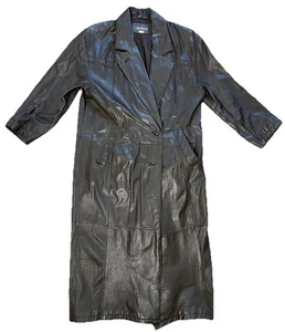 Vintage Maurices Women's Brown Leather Trench Coat Size Medium - Picture 1 of 11