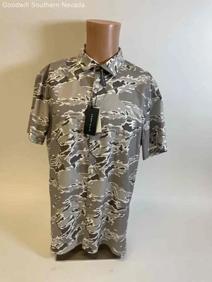 Perry Ellis Men's Gray Camo Pattern Casual Short Sleeved Button Up Shirt -Size L - Image 1 of 4