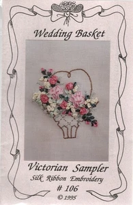 SuzI Komara #106 WEDDING BASKET VICTORIAN SAMPLER Silk Ribbon Embroidery Pattern - Picture 1 of 2