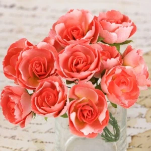 Prima Flower - Coral Soprano - Mulberry Paper Flowers Roses 1.25" 12/pk 561680 - Picture 1 of 1