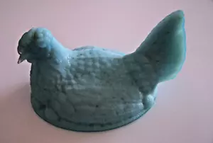 Antique Blue Slag Glass Chicken Top w/Out Her Nest Farm Core - Picture 1 of 5