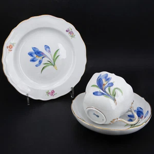 3-tlg. - Meissen 1. & 2. Wahl (um 1975) Kaffeegedeck Neuer Ausschnitt Krokus - Bild 1 von 10