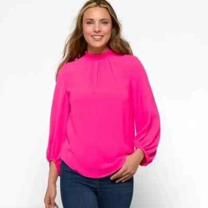 Trina Turk Women's Pink Mock Neck Long Sleeve Sunrise Vista Blouse Top Size S - Picture 1 of 10