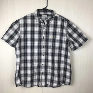CARHARTT Black Plaid Men Short Sleeve Button Down Collar Size XL Extra Large - Picture 1 of 12
