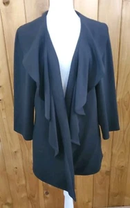 Calvin Klein Blazer Jacket Women's 14 Black Ponte Open Ruffle Front 3/4 Sleeves - Picture 1 of 10