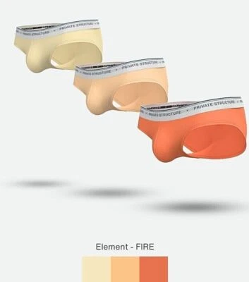 3pcs PRIVATE STRUCTURE Elements Mini Briefs Fire Yellow Orange Flame Red 4395 11 - Image 1 of 4