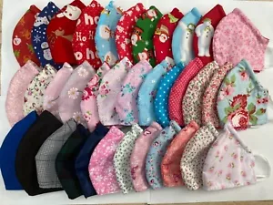 Handmade cotton face mask reusable washable inc Christmas nose wire virus uk - Picture 1 of 37