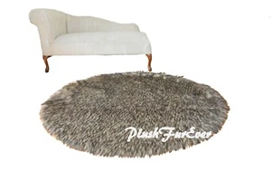 Alfombra de área redonda de 5' 58" punta negra pieles de lobo alfombra de piel sintética - Imagen 1 de 1