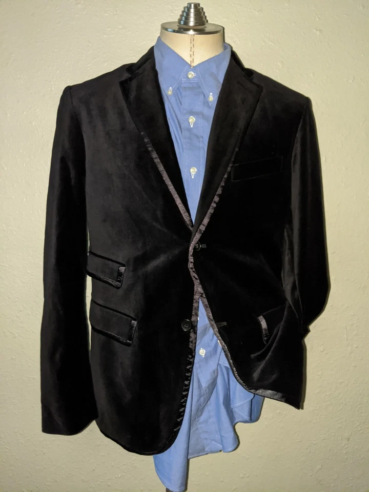 Nordstom Black Velvet Velour Smoking Dinner Satin Ticket M Tux Blazer Jacket - Image 1 of 4