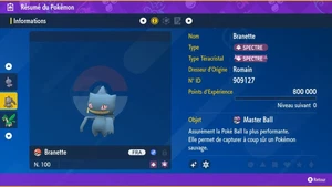 BRANETTE SHINY ou NON 6IV FULL LEGIT + OBJET - POKEMON VIOLET / ECARLATE