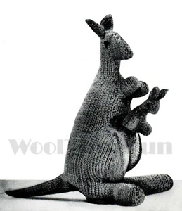 Vintage Knitting Pattern To Make Cute Toy Kangaroo & Baby Roo. DK Yarn. 10". - Picture 1 of 1