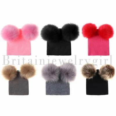 Bebé Niños Niñas Invierno Cálido Tejido Sombrero Infante Niño Pequeño Crochet Bola de Pelo Gorro Gorra Foto 1 de 4
