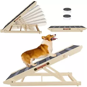 Wooden Dog Ramp Adjustable Folding Portable Pet Ramp for Bed Couch Car Gray - Picture 1 of 6