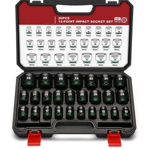 26 PCS 1/2" Drive Standard Impact Socket Set 12 Point Metric 10mm-36mm CR-MO - Picture 1 of 6