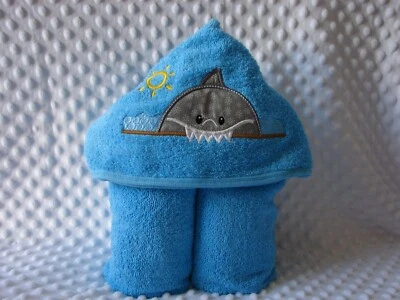Shark Machine Embroidered Blue Hooded Bath Towel - image 1 of 2