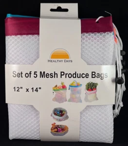 Healthy Days - Mesh Produce Bags - Set of 5 - Each Bag 12" x 14" - Food Storage - Picture 1 of 3