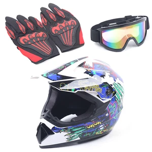 DOT Motorcycle Adult Helmet +Goggles +Gloves Motocross MX ATV Dirt Bike Off-Road - Picture 1 of 56