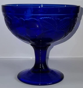 Vintage Cobalt Blue 3D Embossed Fruit Design Glass Dessert Bowl - Picture 1 of 5