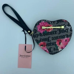 Juicy Couture Muñequera en Forma de Corazón Monedero Negro Gris Floral Nuevo - Imagen 1 de 11