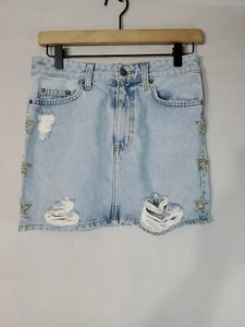 CARMAR Skirt Women's Size 26 Rhinestone Star Distressed Five Pocket Denim Jean - Picture 1 of 9