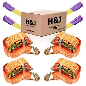 Recovery Ratchet Set Wheel Straps 4X 38MM 5 Meter 2T With Round Slings Tie Down - Picture 1 of 19