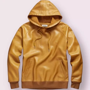 Men's Yellow Handmade Premium Leather Hoodie Genuine Lambskin Leather Hoodie coa - Picture 1 of 4