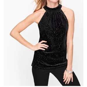 Talbots schwarz Burnout Samt Urlaub schick Neckholder Krawatte ärmellos Top 12 - Bild 1 von 9
