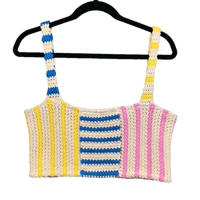 Zara Knit Crop Top Tank Womens Medium Stripe Wide Strap Pull Over Going Out  - Image 1 of 4