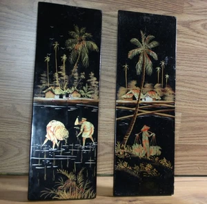 Asian Farmer Wall Art Hand Painted Original Culture Rice Paddy VTG ! - Picture 1 of 19