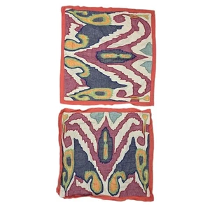2 Pottery Barn Lafayette Ikat Pillow Covers Linen Blend Embroidered 24x24 - Picture 1 of 6